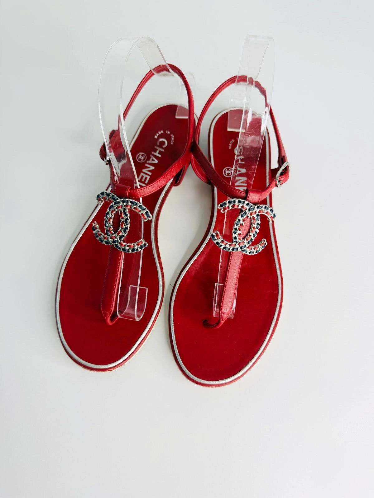 Interlocking CC Leather T-Strap Sandals - Size 40