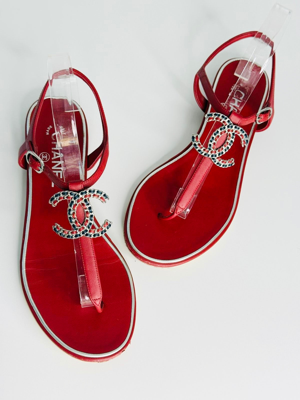Interlocking CC Leather T-Strap Sandals - Size 40