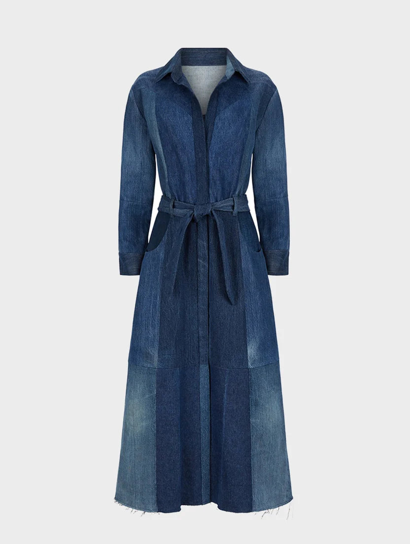 Patchwork Denim Shirt Dress - Size S