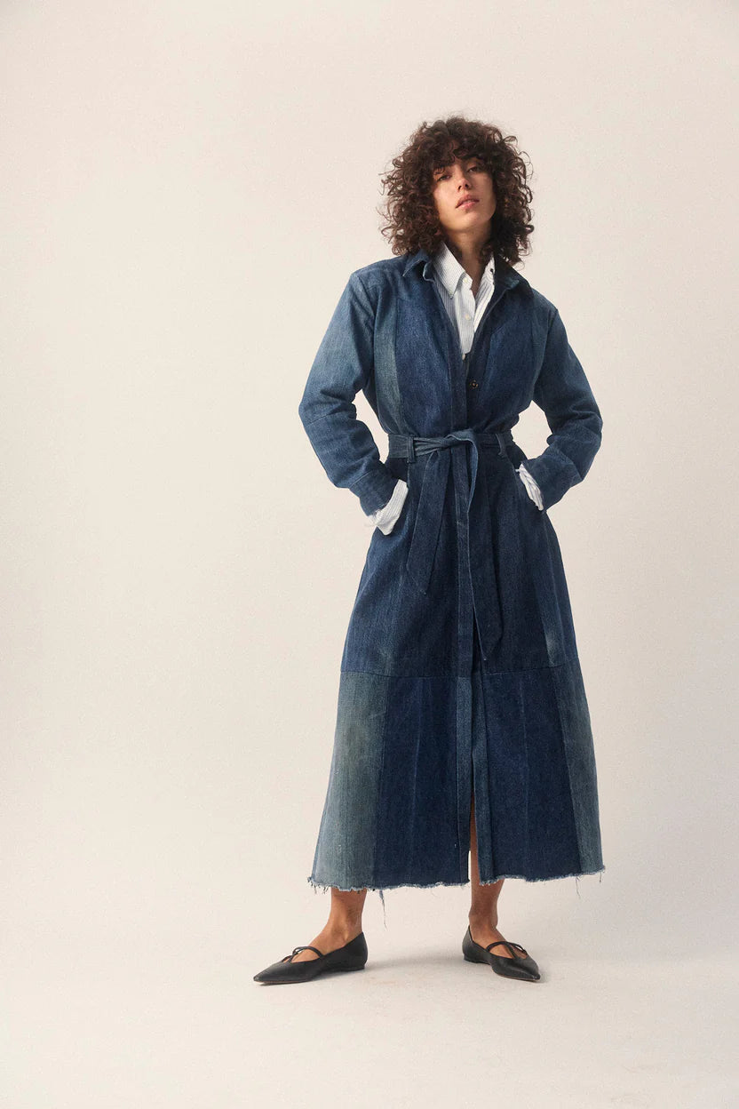 Patchwork Denim Shirt Dress - Size S