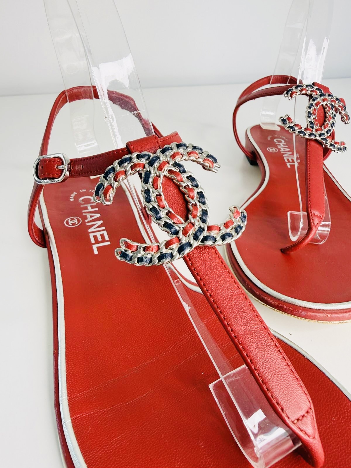 Interlocking CC Leather T-Strap Sandals - Size 40