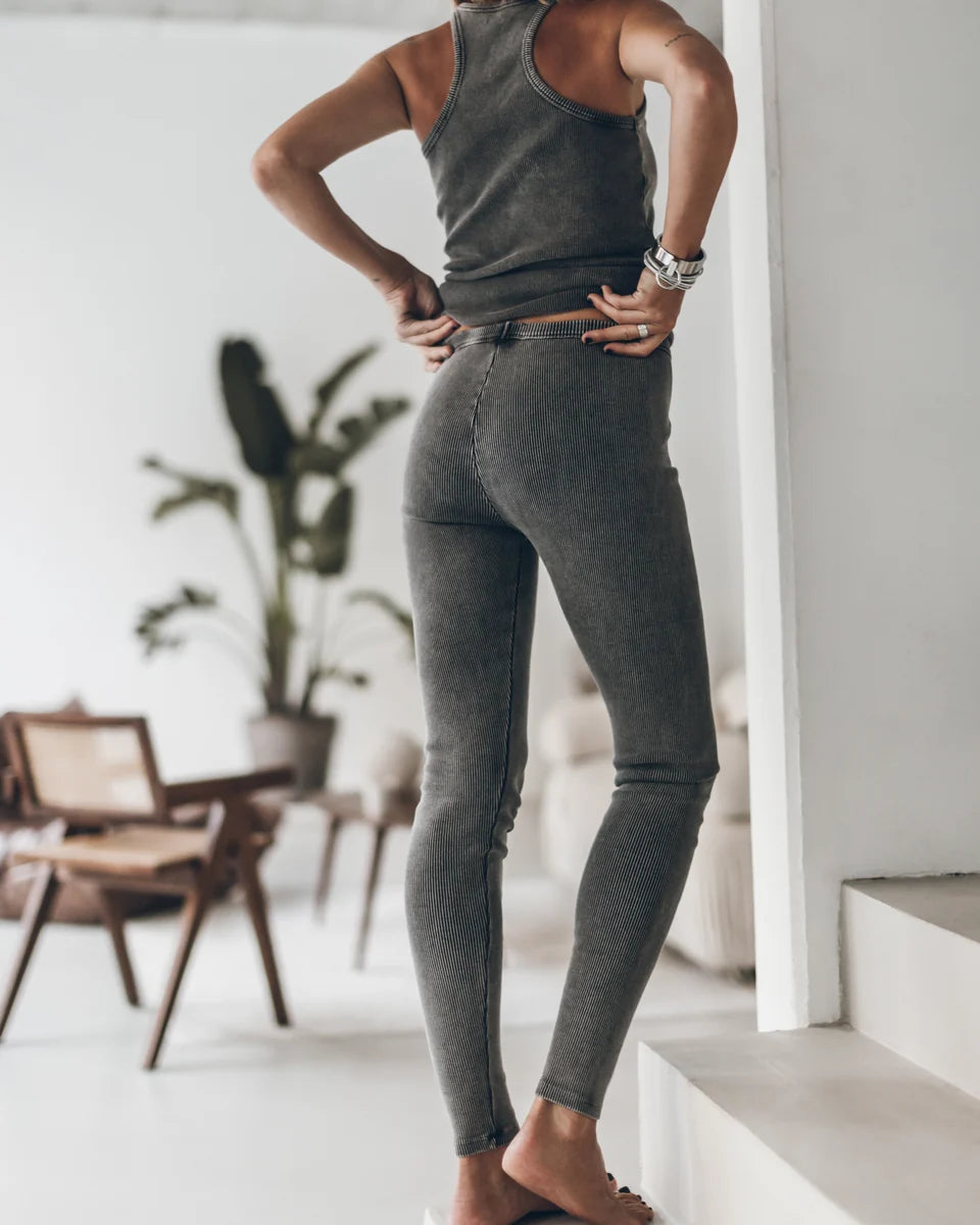 Ribbed Leggings & Vest Set - Size M